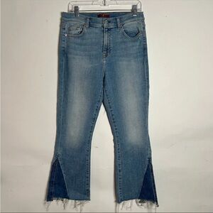 7 For All Mankind high-waisted slim kick blue raw hem flare bootcut denim jeans